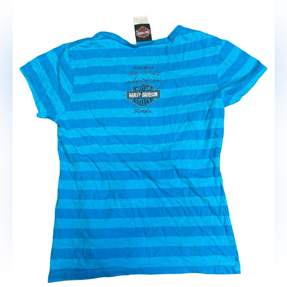 Harley-Davidson Teal & Aqua Striped V-Neck Tee - Picture 2 of 5